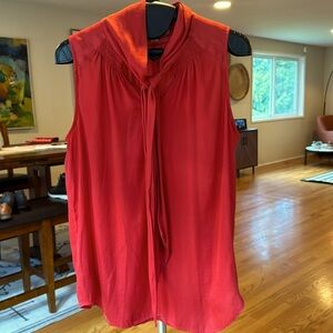 LOFT red women’s shirt with tie at neck, size S